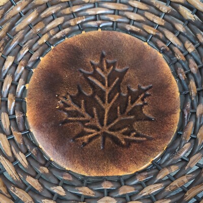 Metal Wicker Bowl With Leaf Brown 11'' Fall Table Fruit Basket Autumn Inspired 