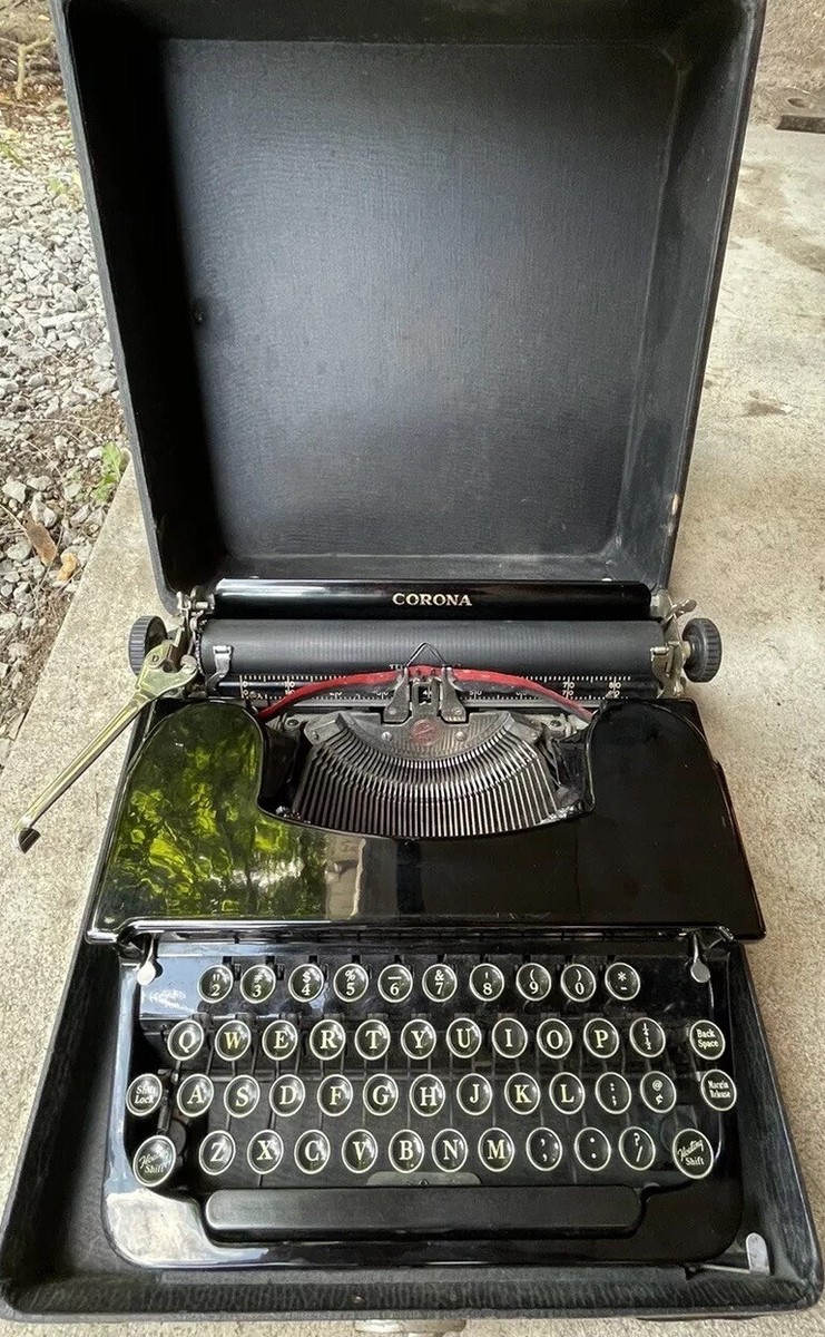 1936 Corona Standard Working Glossy Black Flat top Typewriter With