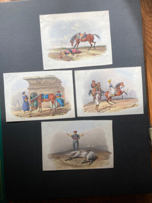 Vier kleine Louis Haghe leuchtend farbige Lithographie arabische Szenen