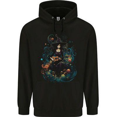 Eine Hexe spielt Gitarre Halloween Fantasy Herren 80% Baumwolle Hoodie