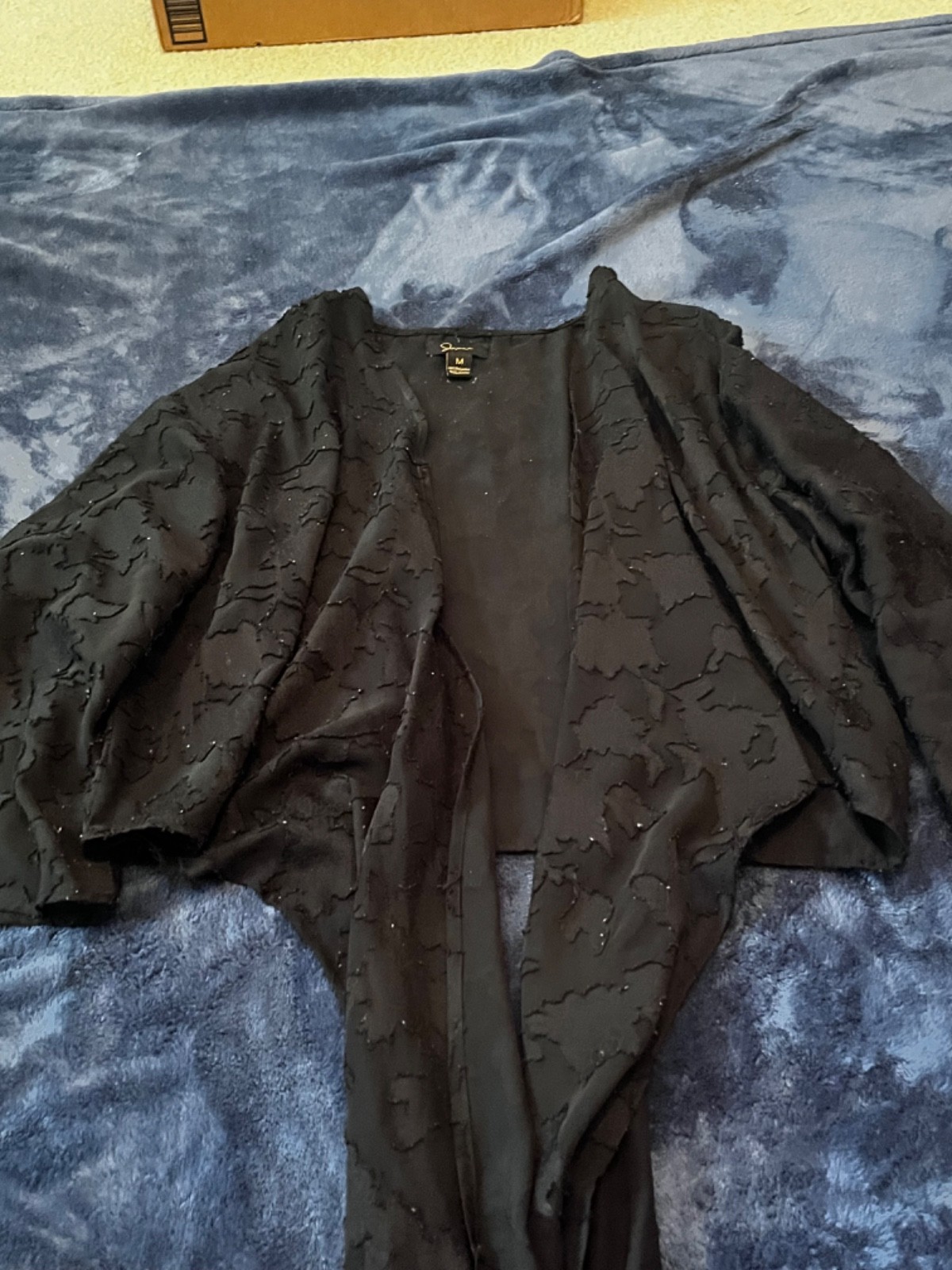 shawl wrap, black, leaf pattern, tie - image 1