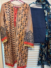 New Branded Pakistani/Indian Shalwar Kameez Multicolor Stitched 3 Piece Large-XL