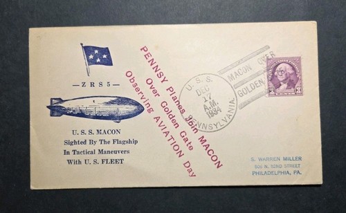 1934 USS Macon ZRS-5 Airship Pennsy Planes Over Golden Gate Bridge Event Cover