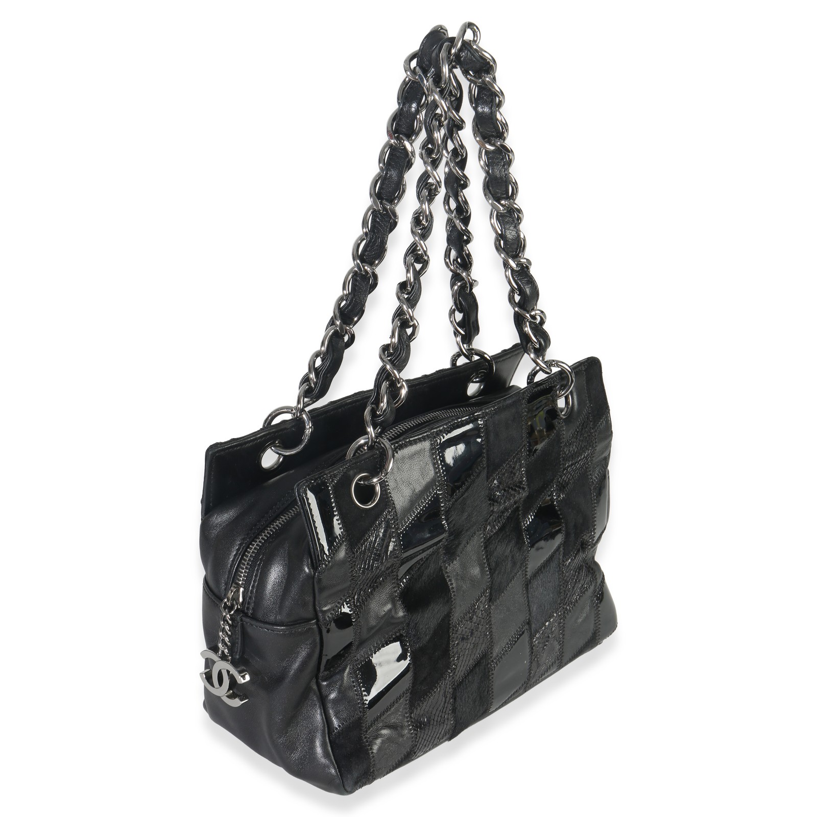 Chanel Black Lambskin Python Patchwork Shoulder B… - image 3