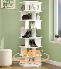7-Tier Rotating Shoe Rack Tower - Wooden Spinning Shoe Display Lazy Susan, 360 R