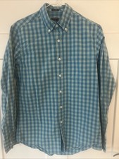 J Crew Oxford Classic Shirt Plaid Blue Green Flex Washed Freshly Laundered S EUC
