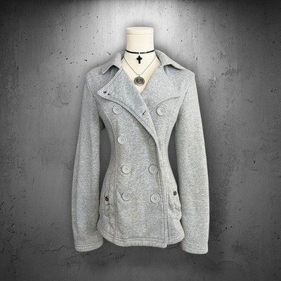 Miss Selfie Heather Gray Double Breasted Soft Stretch Pea Coat Jacket Medium