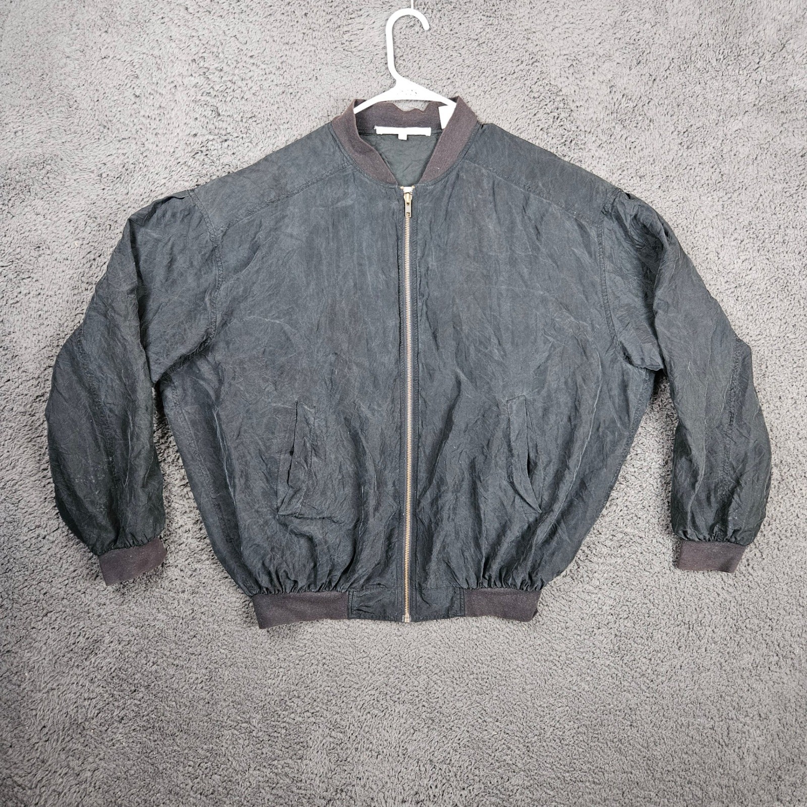 Perry Ellis Mens Silk Bomber Jacket Gray Full Zip Size Small