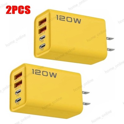 2PCS 120W 4-Port USB C Fast Wall Charger Block All Cell Phone 16 15 13 11 X iPad
