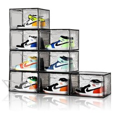New Gray 8 Pack Shoe Boxes Stackable, Large Shoe Storage Organizer with Lids,...