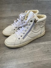 Chanel interlocking CC logo hi- top white leather sneakers sz 38 US 8