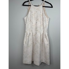 Vince Camuto White Floral Lace Halter Cocktail Dress Ivory Nude Size 8