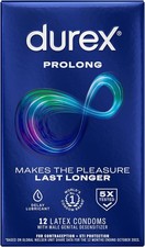 Durex Prolong Condoms with Delay Lubricant, Ribbed Dotted Condoms for Men, 12