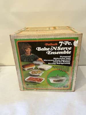 Vintage NOS In Box Jeanette Glasbake Ovenware 7 Piece Set Vegetable Medley 