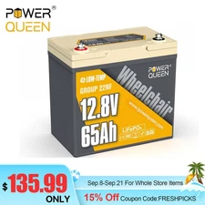 Power Queen 12V 65Ah Group 22NF LiFePO4 Lithium Battery For Wheelchair RV Boat