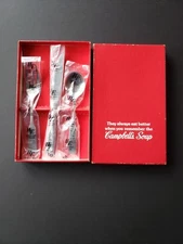 Campbell's Soup M'm! M'm! Good Stainless Fork Knife Spoon Set Vtg w/ box NICE!!