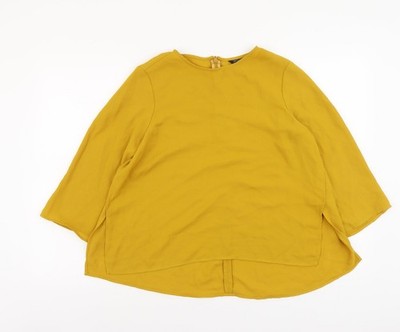 Topshop Damen gelb Polyester Basic T-Shirt Größe 10 Rundhalsausschnitt