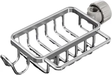 Over Sink Organizer for Sponge & Dishcloth - No Drill Faucet Caddy, Silver