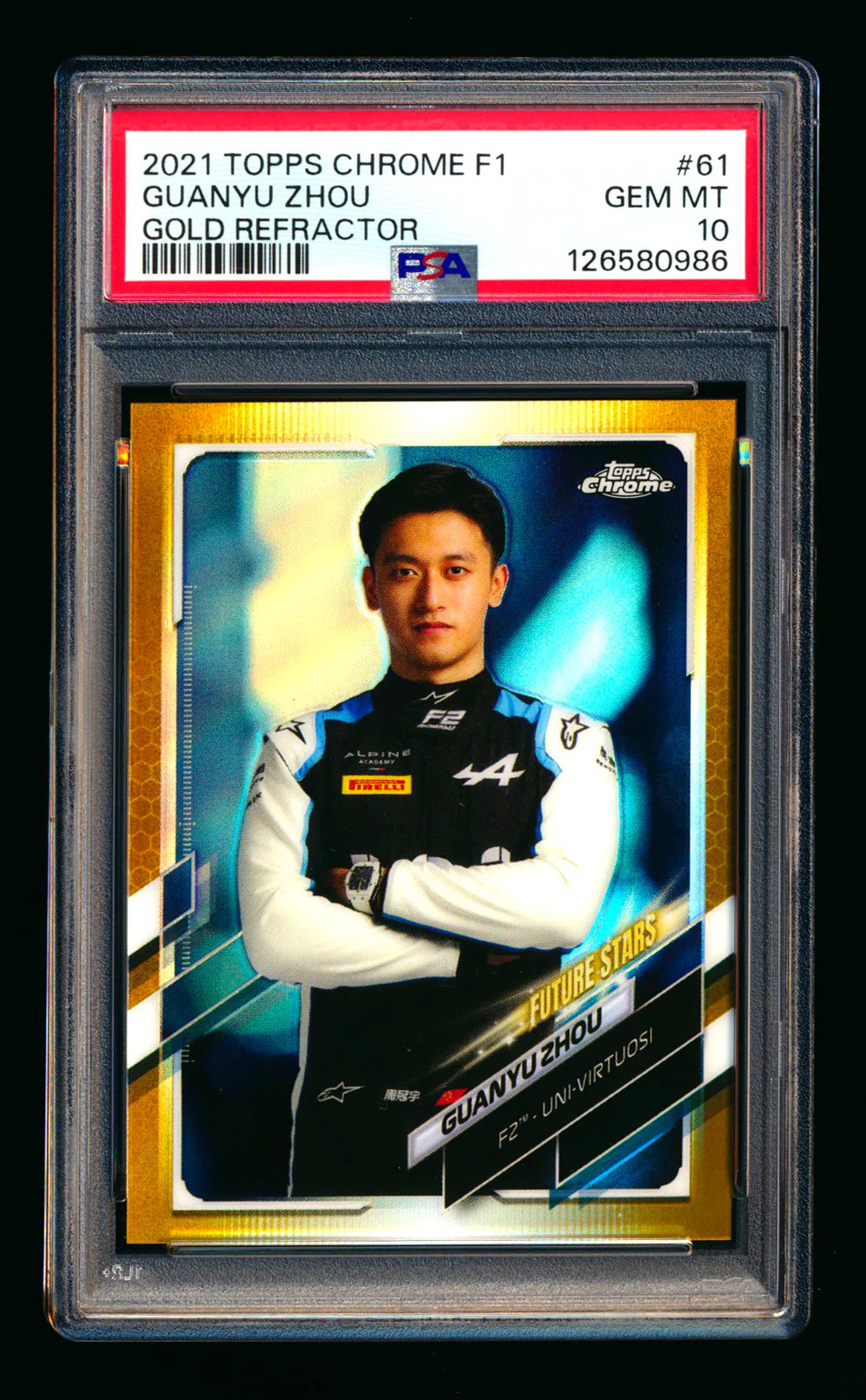 2021 Topps Chrome F1 #61 Guanyu Zhou RC Gold Refractor Portrait #35/50 PSA 10