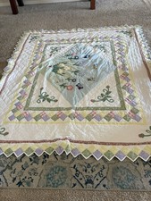 Vtg Style Floral Patchwork Quilt Applique Butterflies Prairie Point Edge 80''