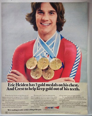 1980 Crest Toothpaste Eric Heiden Olympic Skater Original Print Ad 80s Life Mag