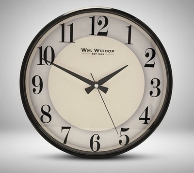 Premium WM Widdop 12'' schwarze Wanduhr - klassische römische Ziffern, Silent Sweep EST83