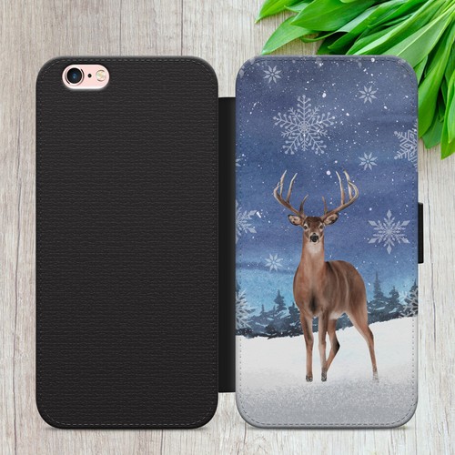 REINDEER FLIP CASE FOR IPHONE SAMSUNG GOOGLE WINTER SNOW GIFT WALLET PHONE COVER - Picture 28 of 38