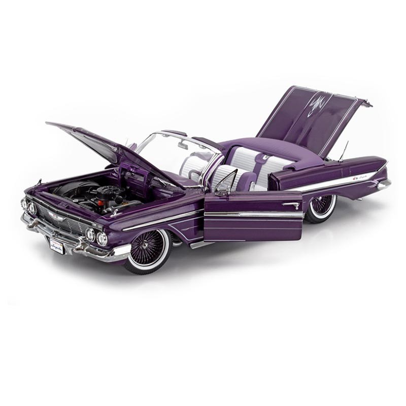1961 CHEVROLET IMPALA LOWRIDER CABRIOLET OPEN PURPLE 1:18 SCALE BY