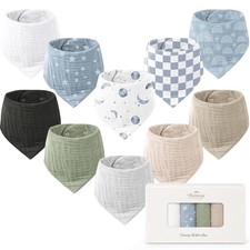 10 PCS Baby Muslin Bandana Bibs Drooling Teething Infant Toddler Soft Cotton