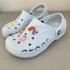 Crocs Unisex Baya Clogs M 4 W 6 Light Blue w/ Charms Summer Beach Pool