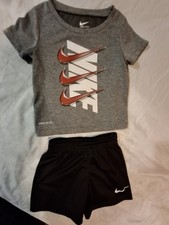 Nike Boys 2 Piece Outfit Set Dri-FIT Gray T-Shirt Black Shorts Polyester