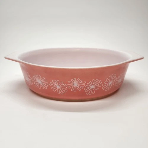 Vintage Pyrex 045 Pink Daisy 2.5 Qt Oval Casserole Dish Mid Century USA