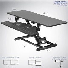 VIVO Black Electric 47" Standing Desk Monitor Riser, Dual Arm Sit Stand Tabletop