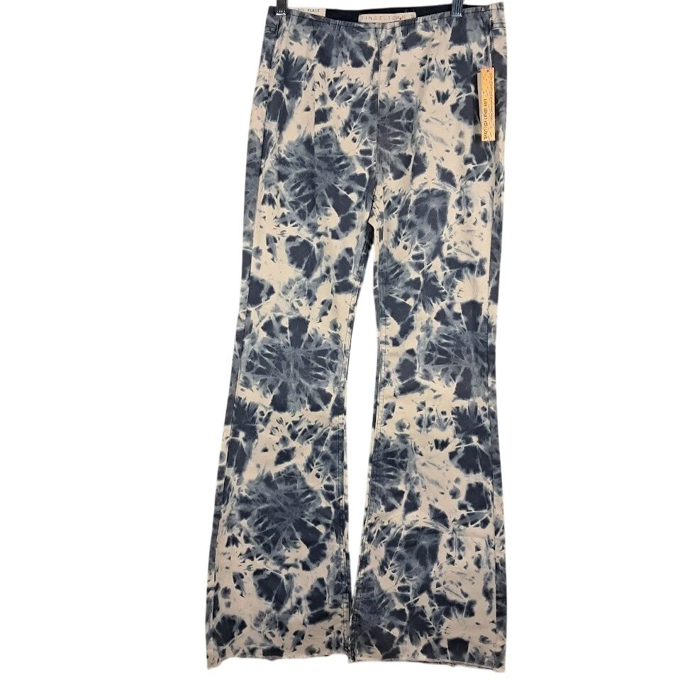 TINSELTOWN 11/30 Hi-Rise Flare Leg Jeans Pull-On Cloud Bleach Tie-Dye Raw Hem - Image 2 of 4