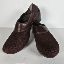 Dansko Prima Brown Embossed Floral Suede Mules/Clogs EU40 US9/9.5