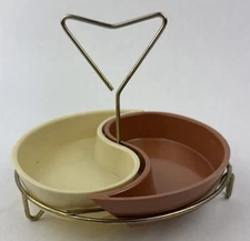 Yin-Yang Serving Bowls W/ Sculptural Caddy Mid Century Modern Vintage