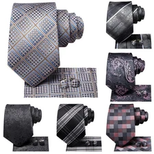 3pcs Mens Tie Floral Stripes Necktie Pocket Square Cufflinks Set Wedding Formal