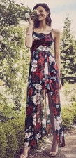 Davids Bridal Lace Cowl Neck Slit Front Chiffon Flowers Maxi Dress 14 Tags New