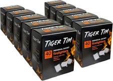 Tiger Tim 40 Sachet Firelighters Odourless Instant Fire Starter BBQ Wood Burner 0.77 per lighter