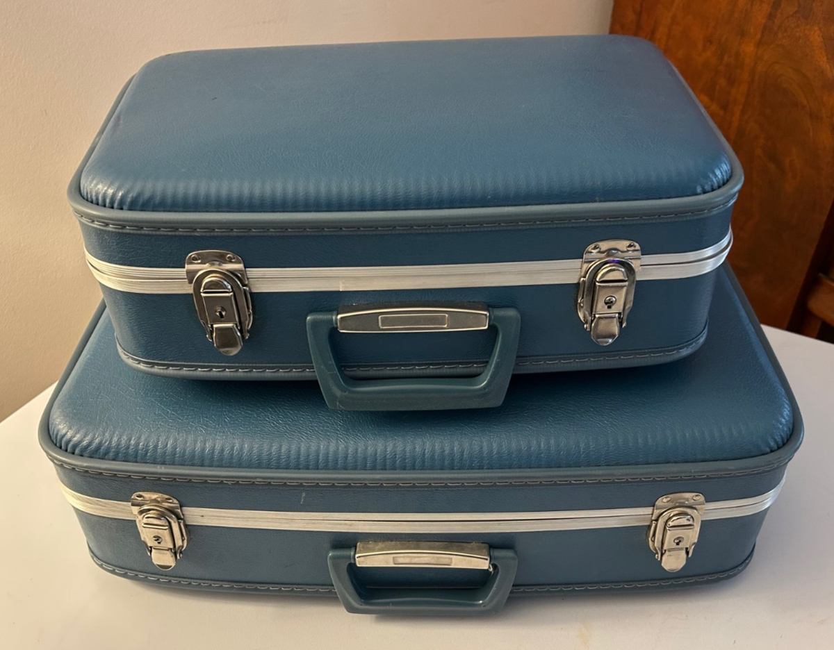 Vintage Retro Hard Suitcase Luggage Blue 2 Piece Set, Nesting | eBay