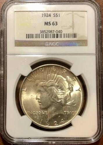 1924 Silver Peace Dollar $1 - NGC MS63 - Philadelphia