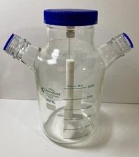 Chemglass 3000ml Pyrex 1585-4L ReUsable Glass Double Sidearm Spinner Lab Flask