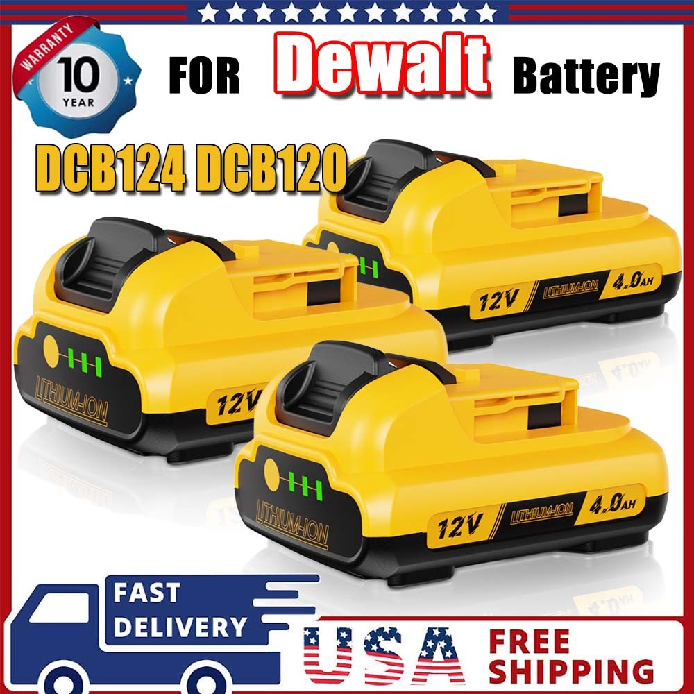 (3PCS) 12V 4.0Ah 12 Volt Max Lithium-Ion Battery For Dewalt DCB127 DCB120 DCB124