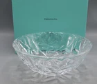 Tiffany & Co. Crystal Bowl 9” x 3.5” Round Geometric Designs Rock Cut In Box