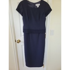 Jessica Howard Navy Blue Soutache Beaded Faux Two Piece Sheath Dress Size 8