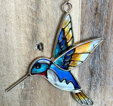 Hummingbird Blue Stained Glass Hanging Suncatcher Decor