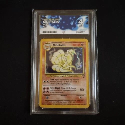 Ace Graded Pokemon Base Set 2 Ninetales Holo-Grade 4 (VG)-Perfect 10 Centering