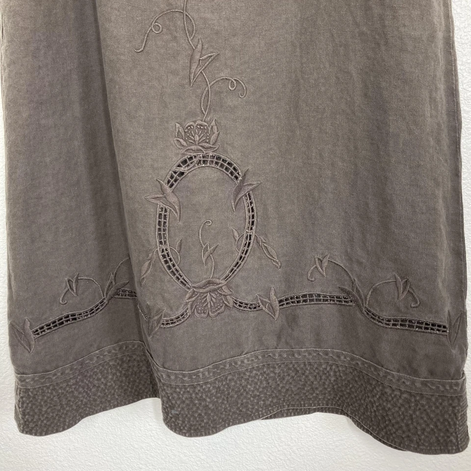 Falda Cabi Mujer 10 Marrón Lino Bordado Línea A Floral Boho Midi Estilo 463 Foto 2 de 4