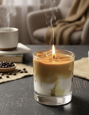 Eiskaffeekerze, Vanilla Iced Latte Cold Brew Kerze Handarbeit mit Eiswürfeln