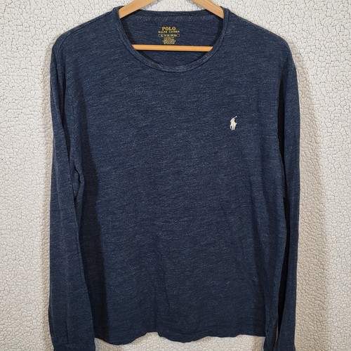 Polo Ralph Lauren Shirt Men's XL Heather Blue Custom Fit Long Sleeve Crew Neck - Picture 2 of 13